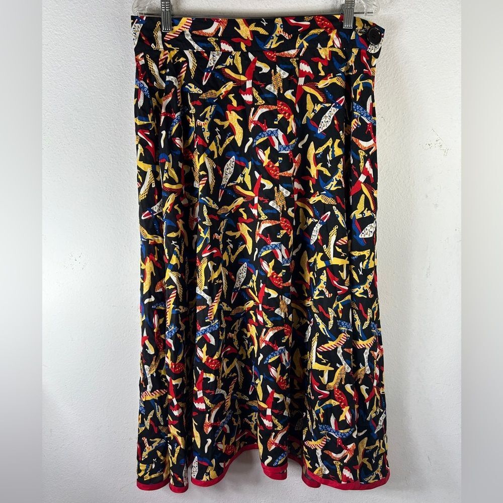 Nite Ideas womans swing skirt large black multicolor shoe fun Corpcore twee red